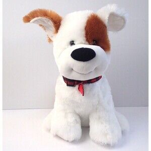 RBI Puppy Dog 14” Plush White Brown w/Red Plaid Collar by Ron Banafato Inc